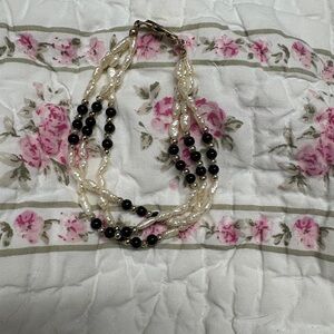 MCM Rice Pearl and Black Bead Bracelet